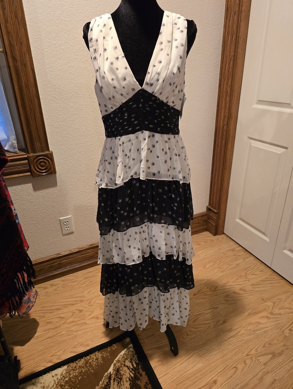1 State Black and White Tiered Maxi Dress